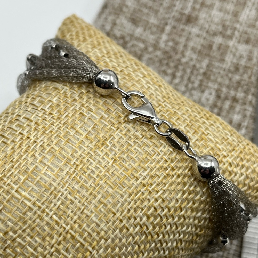 Vintage Ross Simons 925 Sterling Silver Mesh Bracelet With Beaded Accents - Picture 8 of 14
